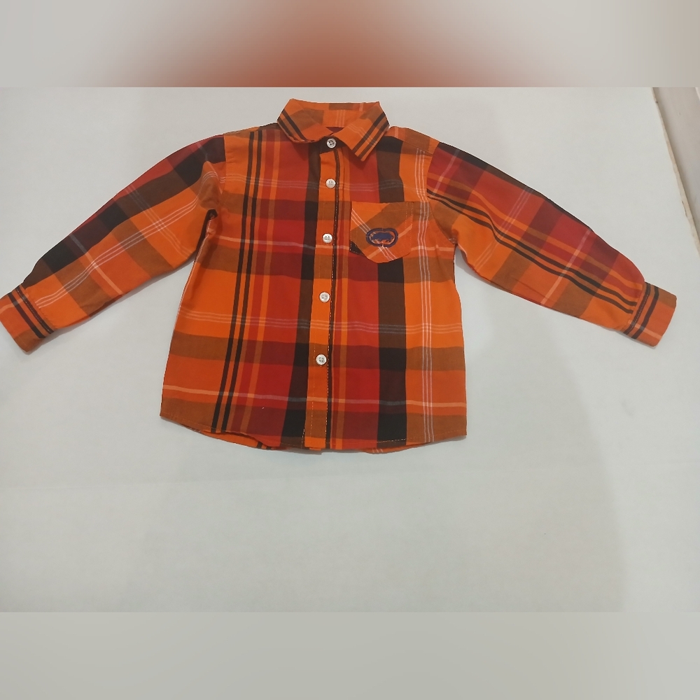 Kids Plaid Button-Up Shirt - Orange and Red